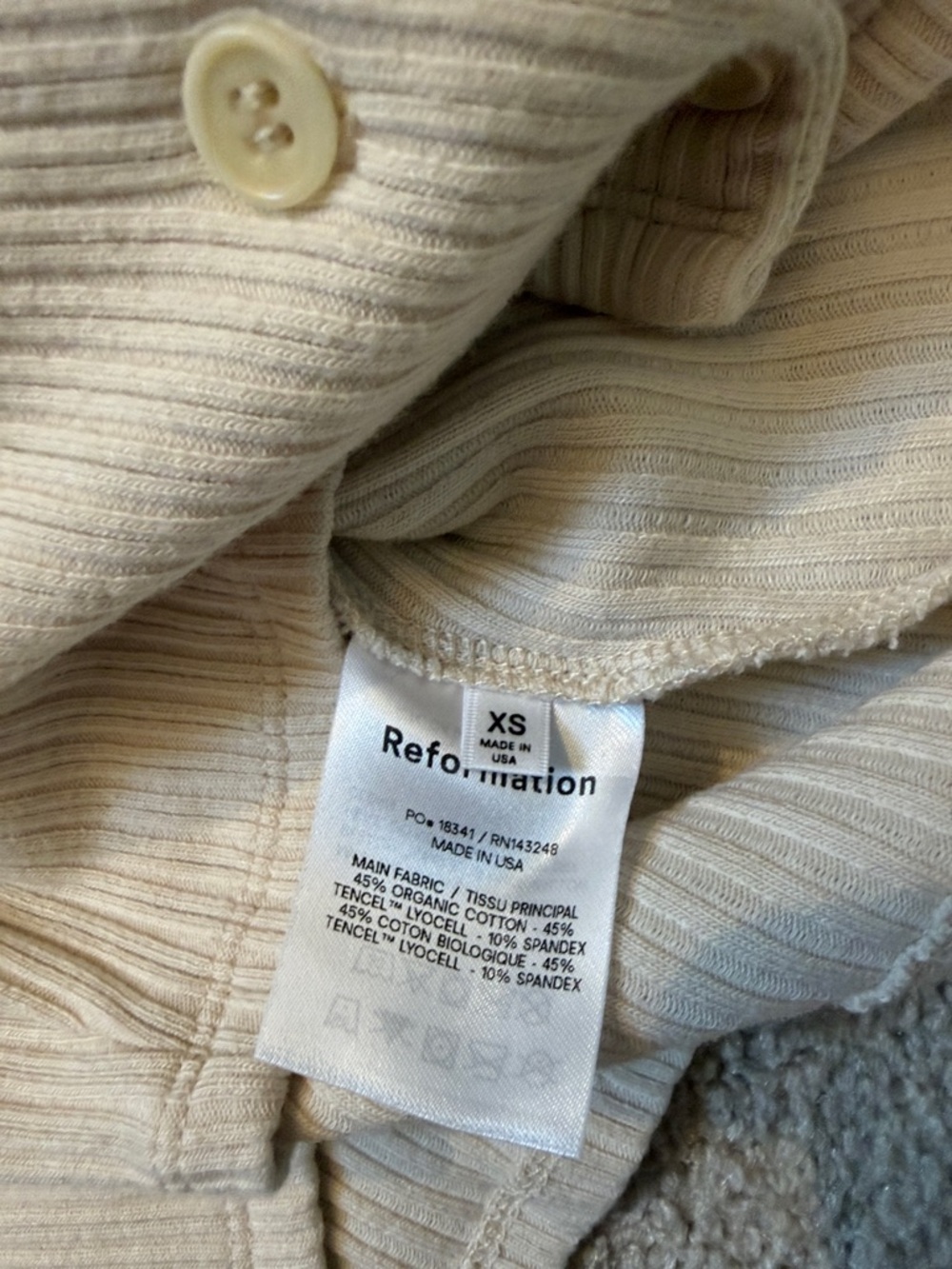 Reformation Ribbed Button-Front Knit Top — Cream - Picture 7 of 8